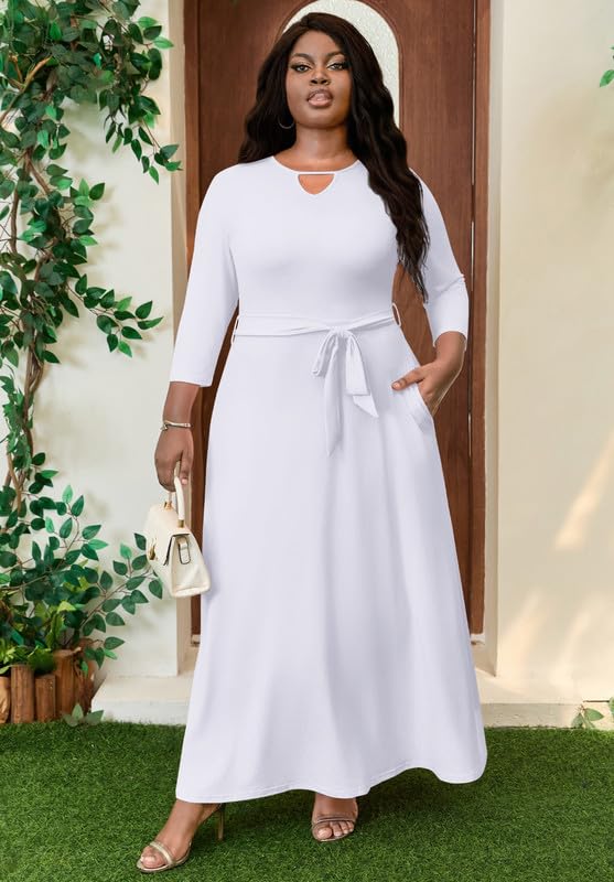Image of MarryUP Women 2025 Casual Loose Maxi Dress with Pockets V Neck Short Sleeve Tiered Long Summer Beach Swing Dresses