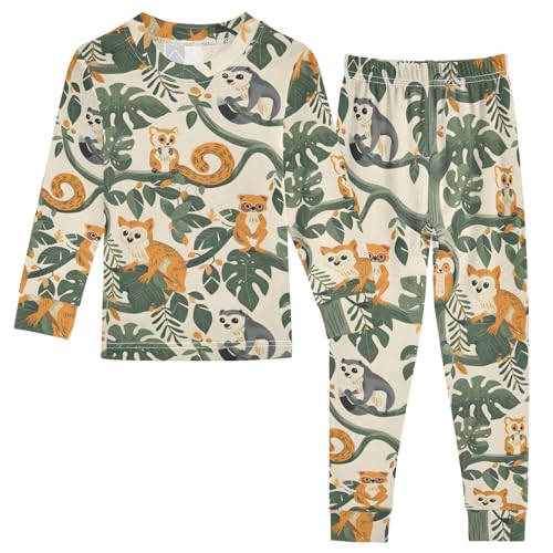 Pajama Sets Long Sleeve Cute Animals on Tree Branches Soft Comfy Sleepwear 2 Piece PJS 3-8T