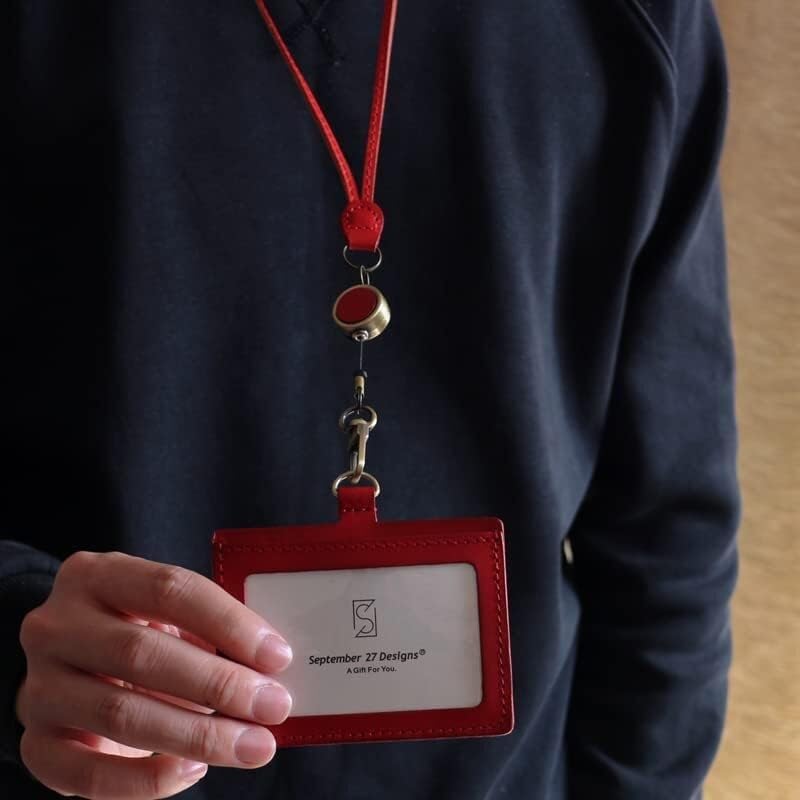 Smycz do identyfikatorów, uchwyt na kartę na smycz, Etui na dokumenty Fhda Biuro Smycz ze skóry naturalnej Regulowana, rozciągliwa klamra do ciągnięcia Etui na karty kredytowe Pasek na szyję Torebka O