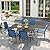 VICLLAX Patio 7 Pieces Outdoor Dining Set, 59" Metal Dining Table with Umbrella Hole and 6 Stackable Textilene Chairs for Patio, Lawn, Garden, Porch, Black/Dark Blue