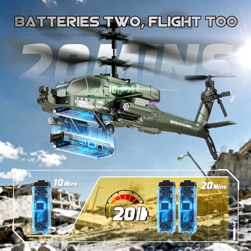 XIKOTEC Militär-RC Hubschrauber Ferngesteuert, RC Helikopter Ferngesteuert 2 Akkus, LED-Leuchten, E-Tast-Start/Landung, Ferngesteuerter Hubschrauber Spielzeug Kinder Geschenke für Jungs ab 8 Grün