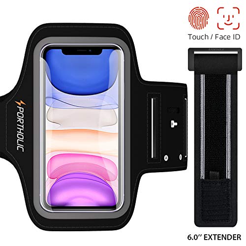 PORTHOLIC Running Armband, Adjustable Sports Cell Phone Holder for iPhone X/XS/8/7/6s Plus, Sweat