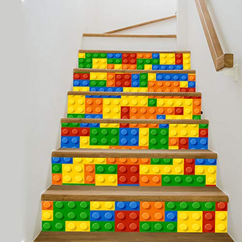QJXX 6 Set 3D Extraíble Pegatinas De Escaleras DIY Color Tetris Patrón Autoadhesivo Impermeable Escalera Riser Adhesivos De Pared para La Decoración Casera 18 * 100 Cm * 6 Unids
