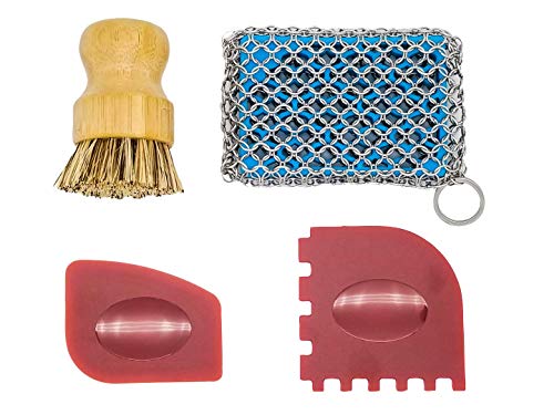 New Arrivals Cast Iron Skillet Cleaning Kit (4 pieces) Chainmail Scrubber with Silicone Pad, Wooden Brush and Pan/Grill Scrapers Black Friday - 50% OFF Cast Iron Skillet Cleaning Kit (4 pieces) Chainmail Scrubber with Silicone Pad, Wooden Brush and Pan/Grill Scrapers