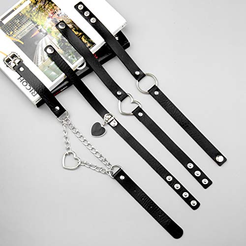 Comius Sharp Ras de Cou Gothique, 4 Pièces Tour de Cou en Cuir Tour de Cou Punk Ensemble de Collier en Cuir PU Réglable – Image 5