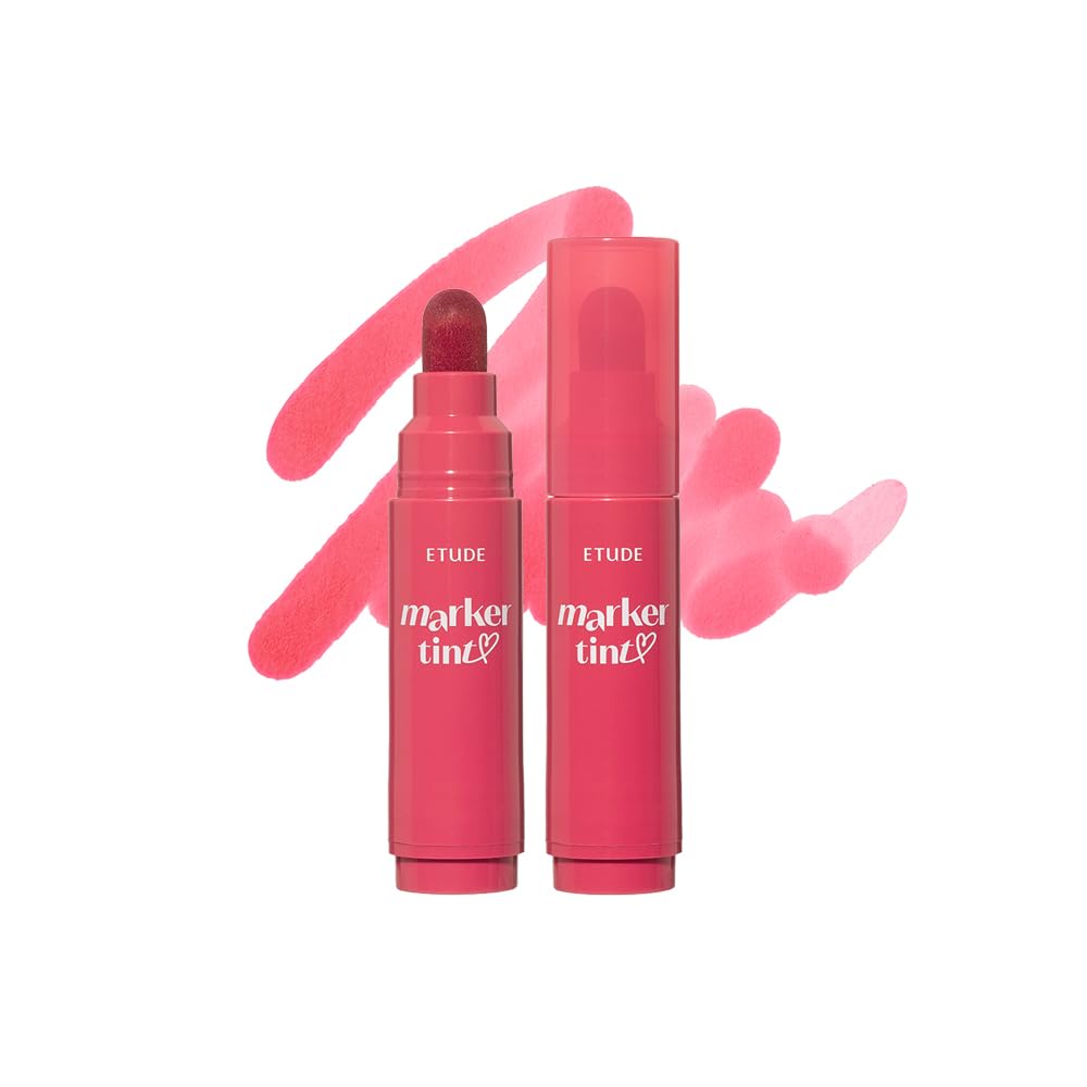 ETUDEDear Darling Marker Tint #8 Cherry Punch (5g) | Hydrating & Long Lasting Lip Stain | High Pigmented Lip Maker with Easy Drawing Tip | Korean Daily Lip Tint, Korean Makeup, Kbeauty