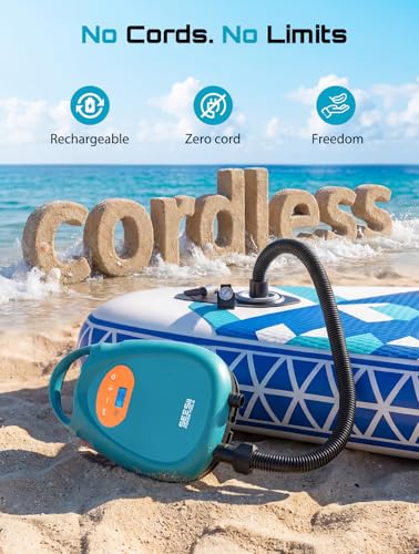 Seesii Cordless Paddle Board Pump Electric, Rechargeable 20PSI SUP Pump, Intelligent Dual Stage Fast Inflation & Deflation, Portable High Pressure Auto-Off Air Pump for Paddleboards, Boat, Kayaks — view 2
