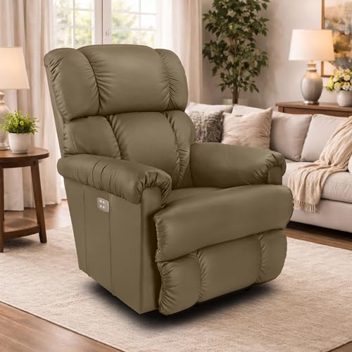 Image of LA Z BOY American Imported Pinnacle Single Seater Auto Motorized Italian Leather Reclina Way Recliner Sofa | Premium Durable Iconic Comfort Home Design | Living Room Relax Seating Chair | Pebble