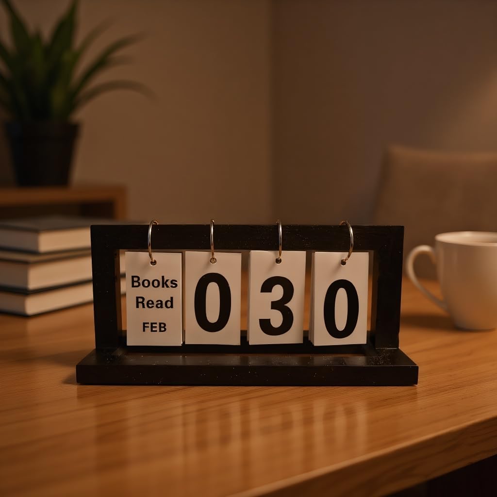 ZYZX Wooden Books Read This Year or Month Tracker Display Stand - with Flip Numbers Border, Suitable for Teachers, Students, Classrooms, Libraries, Home Office Decoration Gifts