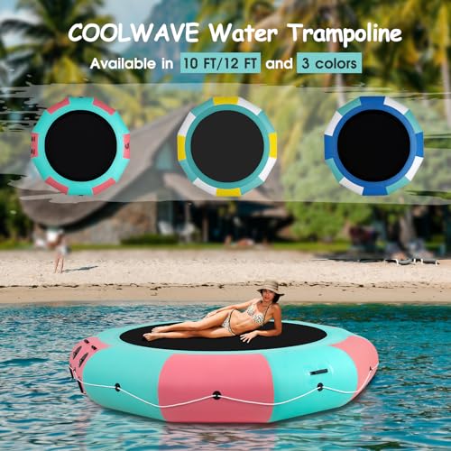 COOLWAVE Trampolim aquático inflável para lago trampolim flutuante de 3 metros para adultos com bomb