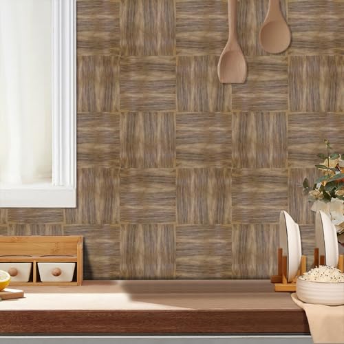 Suelo Vinilo Autoadhesivo Madera Marrón Oscuro Baldosas Adhesivas Impermeables Panel Revestimiento Ducha Muebles Gabinete Decorativos Vinilo Adhesivo Pared Cocina 20x20 cm/10 Piezas