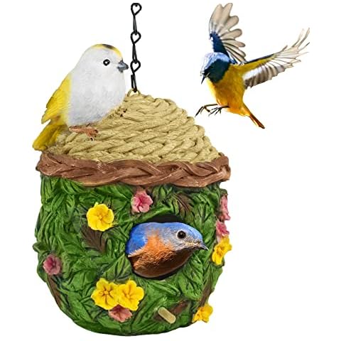 Banllis Hanging Bird House, Flower Decoration Garden Birdhouse for Outdoor for Wild Birds, Hummingbird, Cardinal, Finch, Bluebird with Hanging Chain Cover