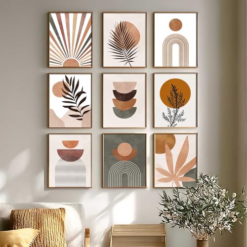 Image of kotart Boho Art Home Decoration Modern Paintings With Frame For Living Room Bed Room Hotel Wall Decor Digital Reprint Set of 9 (10X13 inch)
