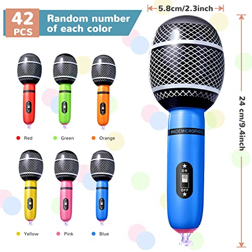 Image of Zhanmai 42 Pcs Inflatable Microphones Assorted Colors Inflatable Microphone Props Pretend Plastic Toys for Kids Musical Concert Birthday Party Decoration Role Play Supplies