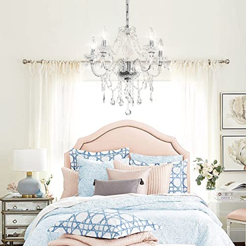 PAPAYA Plug-in 5 Light Crystal Hanging Pendant Lights Acrylic Chandelier with Clear Cord & On/Off Switch H19 D19.7 for Kitchen Island Girls' Room Dining Area Laundry Pavilion. - Image 6