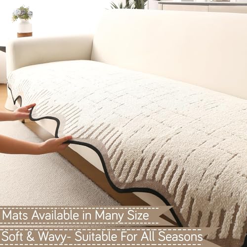 Image of HOKIPO Premium Supple Soft Wavy Sofa Cover Mat with Curve Design| Make Your Own Sofa Cover Set, Mat Length 90(D) x 150(L) cm, Cream Brown (NEW-AR-5975-CRBR)