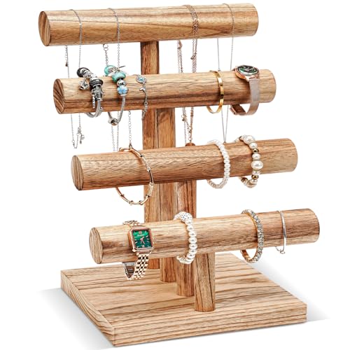 ProCase Soporte para Pulseras de 4 Niveles, Torre Organizadora de Madera de Joyería Estante de Almacenamiento para Venta para Relojes Pulseras  Natural