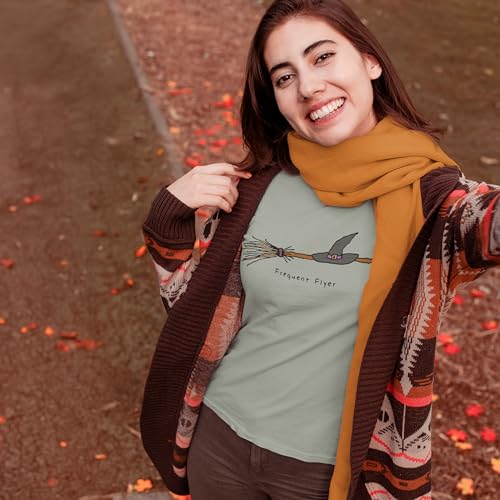 Life is Good Women's Crusher Tee Shirt, Long Sleeve Cotton Graphic T-Shirts, Quirky Frequent Flyer Witch Broom4