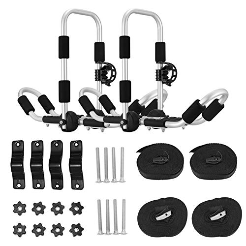 ETE ETMATE Portaequipajes para Kayak 2 Piezas Barra en J 4 en 1 Montaje Bilateral en el Techo Herramienta de Transporte Universal portaequipajes Aluminio para automóvil SUV y camión Barra Transversal
