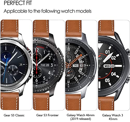 Olytop Galaxy Watch 3 45mm Bands/Galaxy Watch 46mm Bands/Gear S3 Bands, 22mm Leather Wristband Strap Women Men for Smaung Galaxy Watch 46mm/Gear S3 Frontier/Galaxy Watch 3 45mm, Brown - image 2