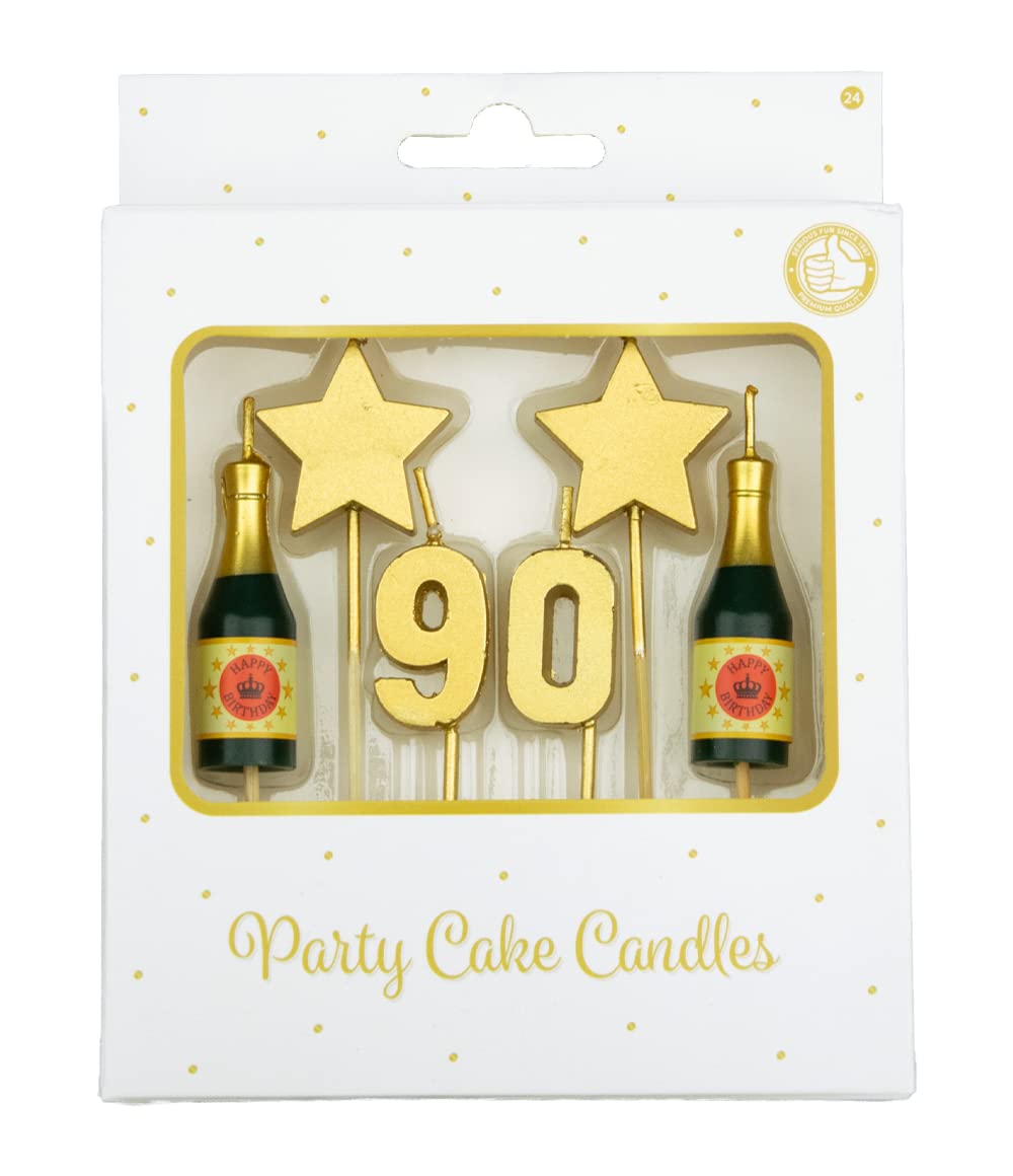 PD-Party - Birthday Candles for Cakes - Birthday Decoration - Golden Cake Candles for Birthday Parties for Children and Adults - Number Candles - Number Candle - Size 3 x 9 x 1 cm - 90 Years