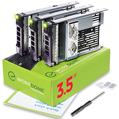 WorkDone Pacco da 3 - Caddy hard disk 3,5 pollici con adattatore HDD 2,5 pollici - KG1CH compatibile per server Dell PowerEdge elencati - Manuale - Etichette adesive - Cacciavite - Viti per Tray HDD