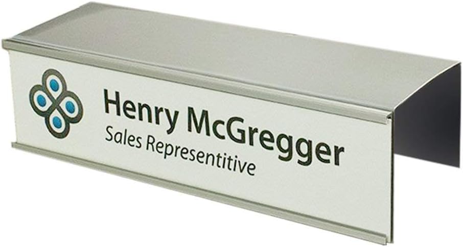 The Original Over the Cube - Quality Aluminum, Changeable Cubicle Nameplate Holder, Satin Silver Base, and Silver Name Plate Holder, (2.25" Cubicle Wall Depth) - Made in The USA Polished Silver - 2.25" depth