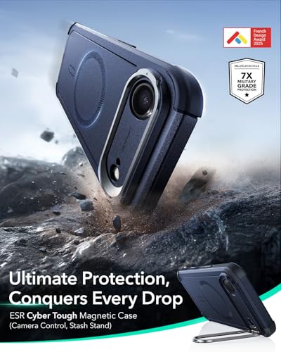 Image of ESR for iPhone Air Case with Stand, 23ft Military-Grade Drop Protection, Camera Control, Shock-Absorbing iPhone 17 Air Rugged case, Compatible with MagSafe Accessories, Cyber Series, Blue