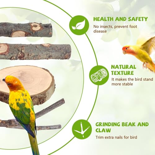 Image of 12PCS Natural Wood Bird Perches for Cage, Parrot Perch Stand & Platform, Bird Cage Accessories - Multi-Size Perches for Parakeets, Cockatiels, Conures, Lovebirds