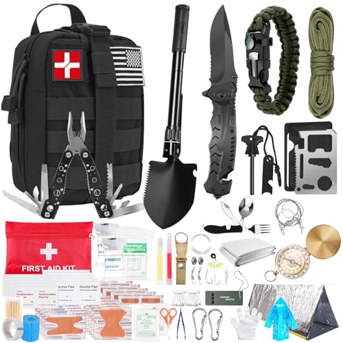 Survival Kit and First Aid Kit, 236PCS Survival Gear Camping Essentials Emergency Medical Supplies with Tactical MOLLE Pouch for Outdoor Adventure, Camping, Hiking, Hunting, Cool Idea