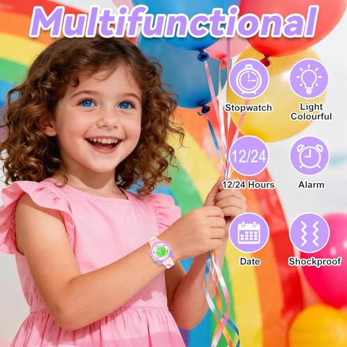 Image of Kids Digital Analog Watches for Girls Boys, 7 Color Lights Waterproof Cute Wristwatches for Kids with Alarm Stopwatch, Great Present for Girls Boys Ages 5-13