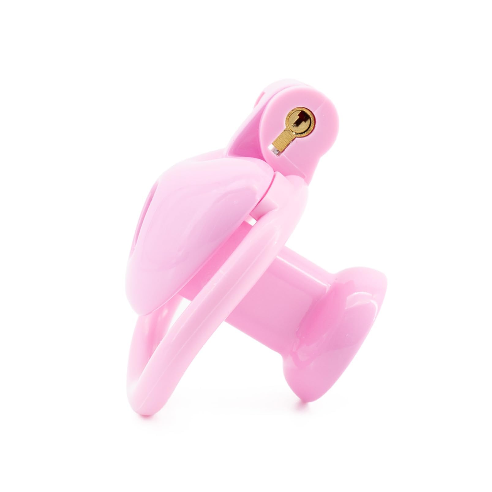 Gabbia per pene cava con cinturino in pelle a tre vie e 4 anelli per il pene, giocattolo sessuale per uomini, cintura di castità per schiavitù e contenimento del pene (Pink,S)