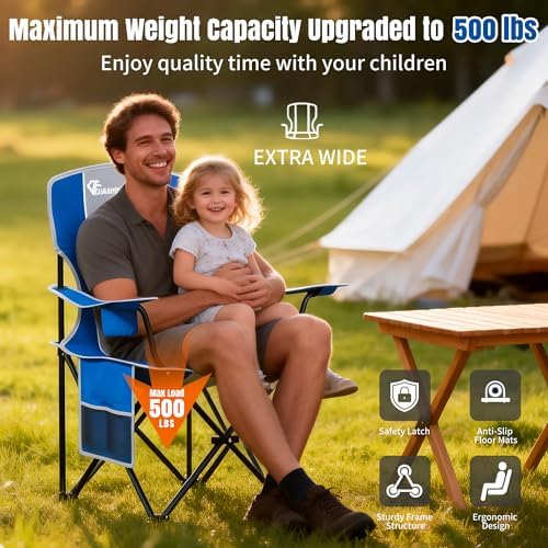 Silla DIAMONDFORGE CCOS5BBG-1 Camping plegable con respaldo alto para 500 libras, Gris Azul miniatura 5