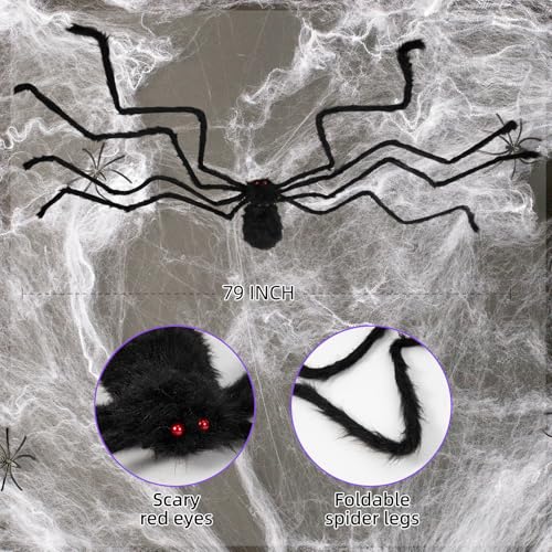 Spider Webs Halloween Decorations Outdoor Lights, 250 LED 16.4ft Halloween Spider Web Lights with 6.5ft Giant Spider,8 Modes, Waterproof Outdoor Decoration Indoor Party Garden Home Costumes