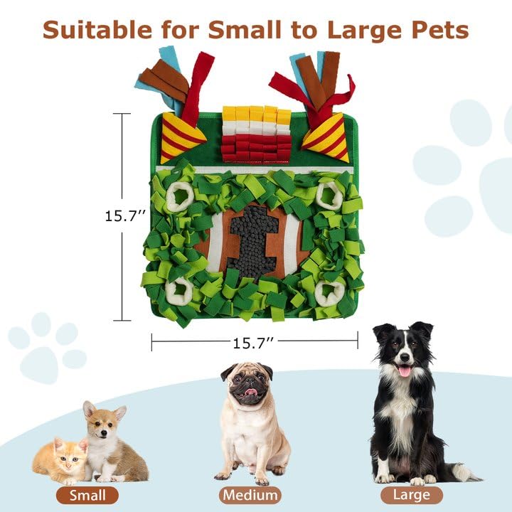 MEWOOFUN Schnüffelmatte für kleine und mittelgroße Hunde, Fußball-Thema, Schnüffelmatte für Langeweile – interaktive Schnüffelmatte für Hunde/Katzen, langsames Fressen, Futtersuche und