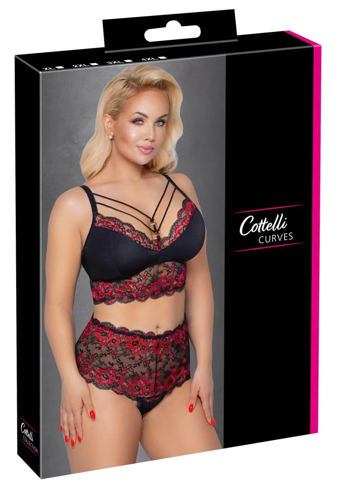 Cottelli Collection Cottelli Curves Red Lace Bra Set Plus Size - Black - 4XL