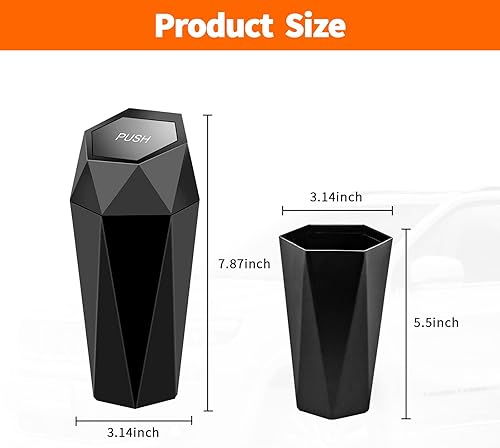 Miniatura 2 de Paquete de 1 bote de basura para automóvil con tapa, 3.14 x 7.87 pulgadas, impermeable, portátil, mini bote de basura automático de diamante para