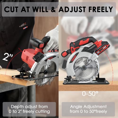 TEENO Cordless Laser Circular Saw with Electric Brake, 4000RPM Electric Circular Saw,2 x 2.0 AH Batteries, 2 x 165 mm Blade, Adjustable Depth and Cutting Angle up to 38 mm (45°), 54 mm (90°) 5 TEENO Cordless Laser Circular Saw with Electric Brake, 4000RPM Electric Circular Saw,2 x 2.0 AH Batteries, 2 x 165 mm Blade, Adjustable Depth and Cutting Angle up to 38 mm (45°), 54 mm (90°) - Image 5