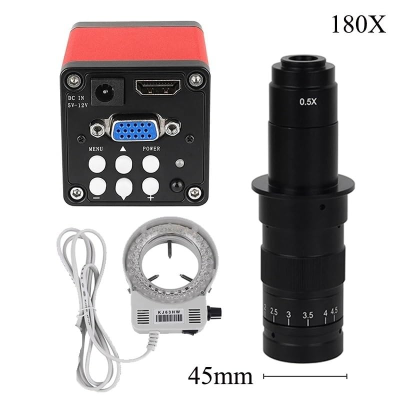 Microscope 13MP Monocular Microscope Digital Camera 130X 180X Adjustable Lens 56 LED Light(180X Lens Set)