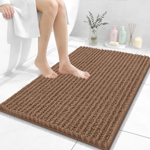 Image of OLANLY Bathroom Rug Mat 36x24, Thick Soft and Absorbent Chenille Bath Mat, Non-Slip Rubber Backing, Machine Washable Quick Dry Bath Rugs for Tub Shower Floor, Home Decor Accessories, Mocha