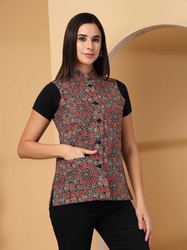 Image of Vastraa Fusion Solid Indian Traditional Ethnic Waistcoat Festive Woolen Nehru Jacket for Women