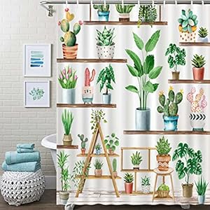 Green plant farmhouse shower curtain bohemian potted plant shower curtain for bathroom cactus succulent plant bathtubs decor for bathroom with 12 hooks waterproof polyester fabric 72 x 72  urban country home decor