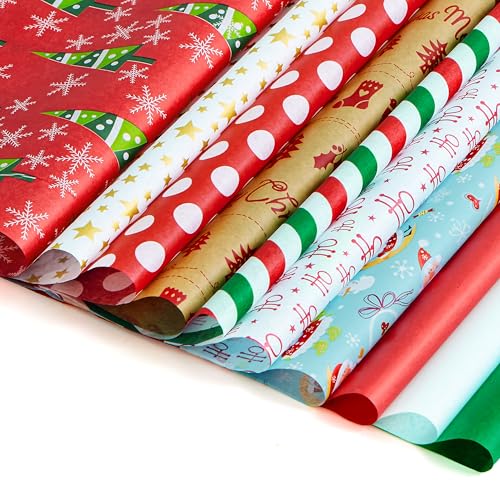 Joiedomi 150 Sheets Christmas Tissue Paper Assorted Design; Easy and Fast Gift Wrapping Accessory Perfect for present Boxes, Xmas Gift Wrapping Bags and Wine Bottles
