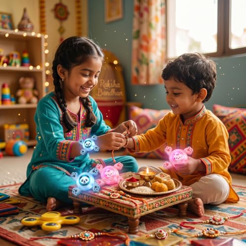 Image of PLUSPOINT Kids Rakhi Wrist Bands | LED Light-Up Spinning Slap Bracelets with Cute Cartoon Design | Raksha Bandhan Gift, Birthday Return Gift & Party Favor for Boys & Girls
