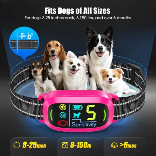 Image of Smart AI Bark Collar for Large Medium Small Dogs, Anti Barking Device with 5 Work Modes, Exclusive Forced Bark-Stopping, Rechargeable IP67 Waterproof Bark Collar with 5 Sensitivity (Hot Pink)