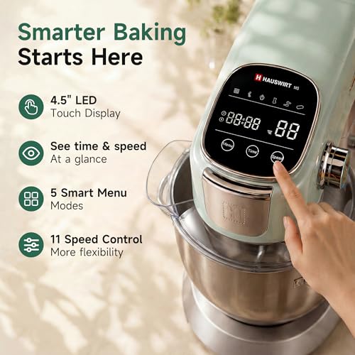 Image of Hauswirt 5.3QT Stand Mixer, LED Touch Screen, Quiet Operation, 11-Speed