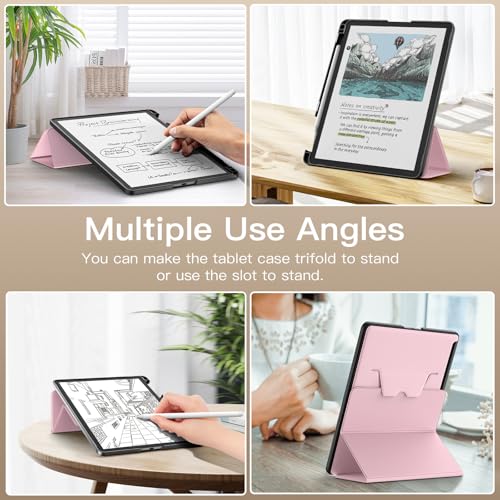Image of MoKo Stand Case for 11 inch Kindle Scribe (3rd Generation -2025) & Kindle Scribe Colorsoft (1st Generation 2025) - Premium Leather Trifold Stand Cover with Pen Holder, Auto Sleep /Wake, Pink