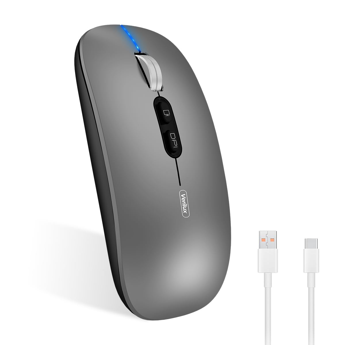 verilux Verilux® Wireless Mouse Rechargeable, [Battery Level Visible] 3 Modes 2.4G & 3.0BT & 5.0BT Bluetooth Mouse for Laptop, 1600DPI Ergonomic Silent Mouse Wireless for Laptop Mac PC iPad(Grey)-picture-10
