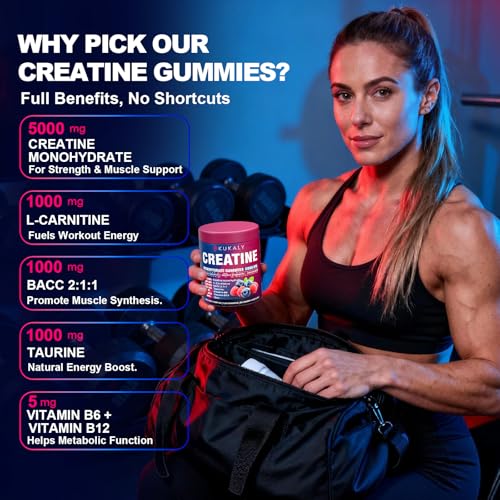 Image of Creatine Monohydrate Gummies for Men & Women, Gummies Sugar Free Mixed Flavored with L-Taurine, BCAA 2:1, B12 B6 for Boost Strength, Focus & Endurance, Vegan, Non-GMO, 120pcs