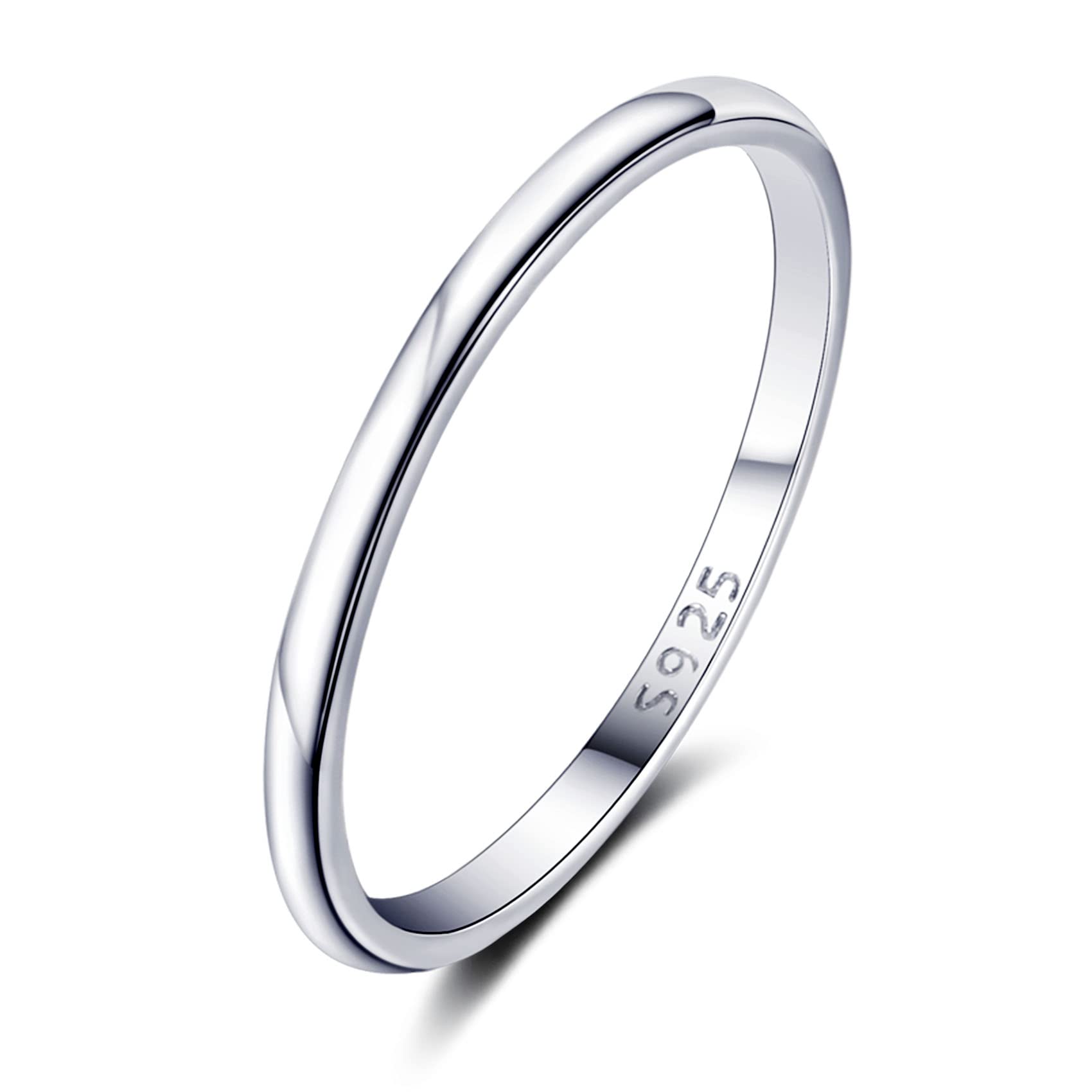 Honsny925 Sterling Silver Rings for Women 18K White Gold Filled Plain Thumb Stackable Statement Rings High Polished Eternity Wedding Band Rings